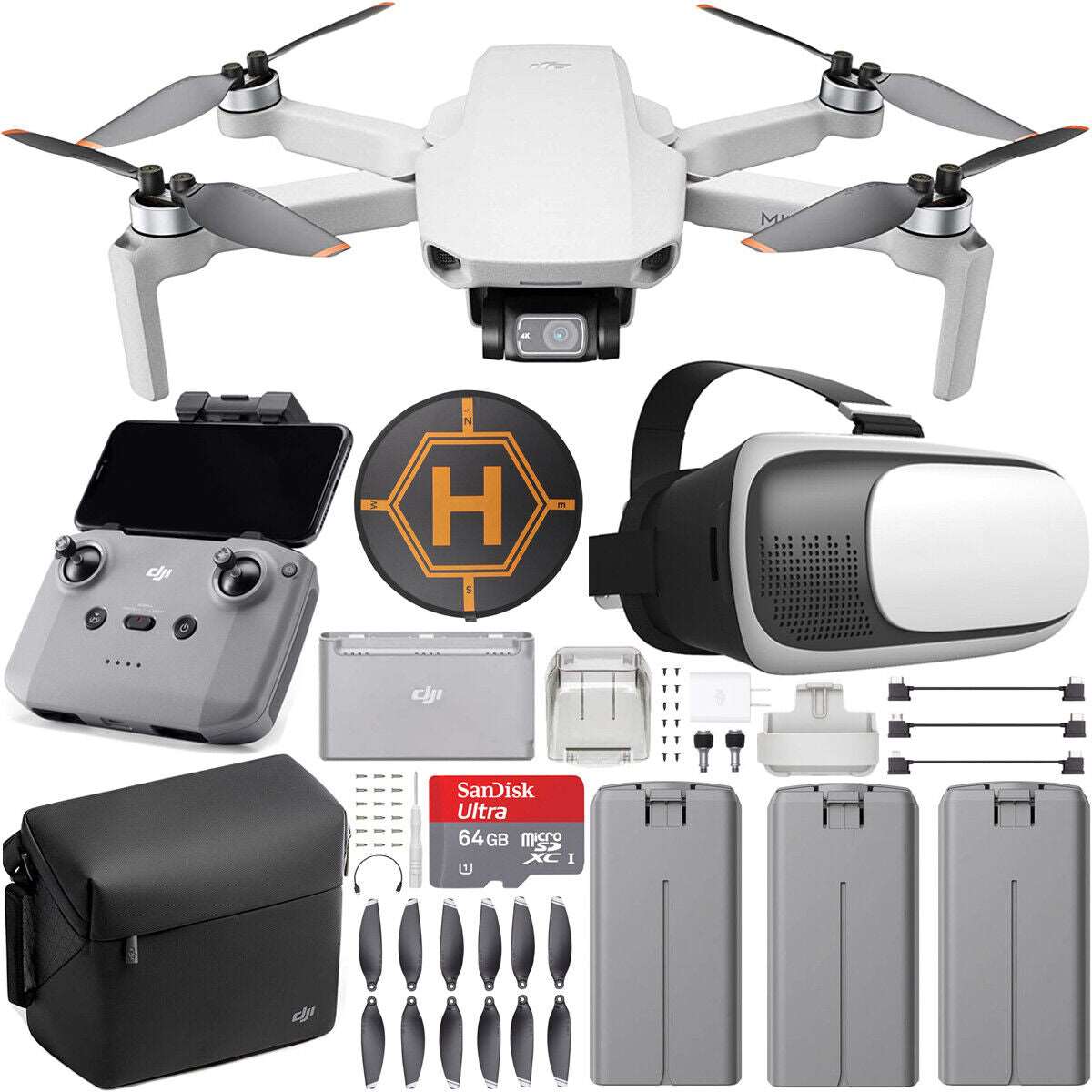 DJI Mini 2 Drone 4K Quadcopter Fly More Combo + FPV Headset Bundle