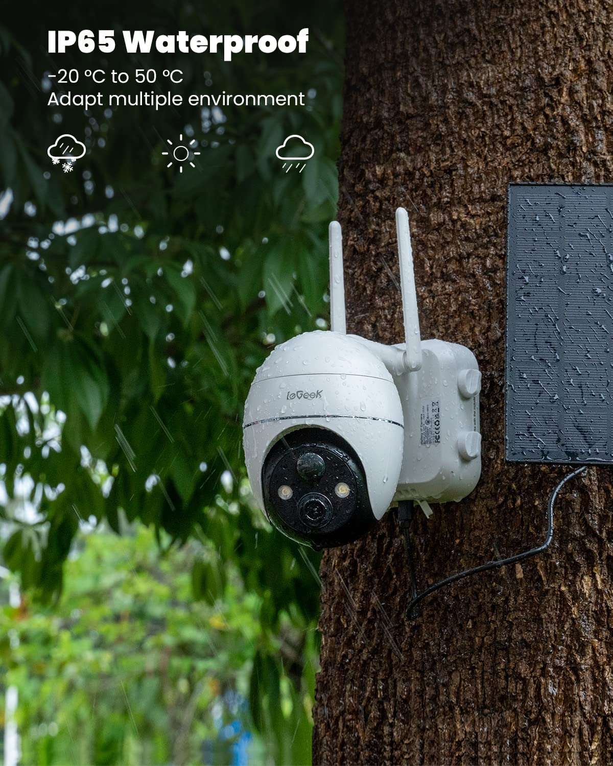 ieGeek Security Camera Outdoor, 2K Wireless WiFi 360° PTZ Camera, Solar Security Camera Battery Powered, Home Surveillance Camera with Spotlight & Siren/Motion Detection/3MP Color Night Vision/IP65