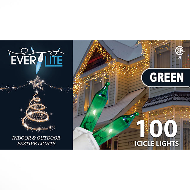 Everlite 100 String Icicle Lights RED CSA