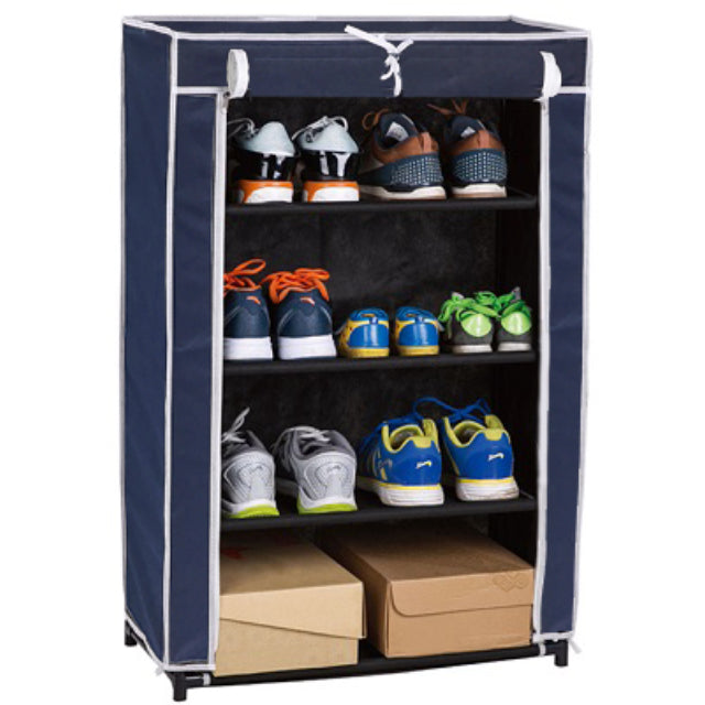 FABRIC SHOE CLOSET NAVY BLUE 4 TIER