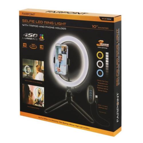 FARPOINT 10" SELFIE LED RING LIGHT W/TRIPOD & PHONE HOLDER