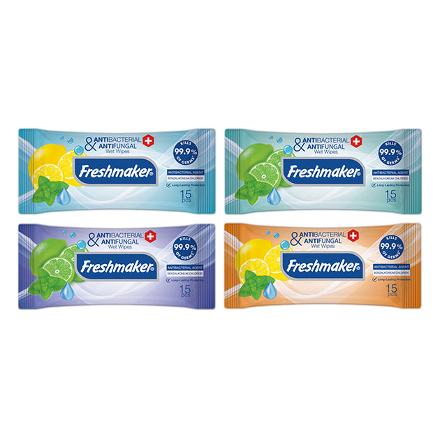 FRESHMAKER ANTIBACTERIAL POCKET WET WIPES 15CT