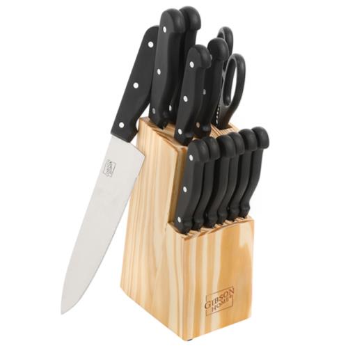 GIBSON WILDCRAFT 15PC SS KNIFE SET W/WOODEN CUTTING BOARD