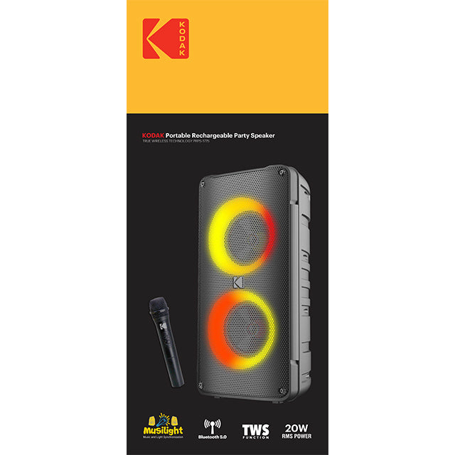 KODAK PARTY SPEAKER W/4" DOUBLE WOOFER, BT, USB & RADIO