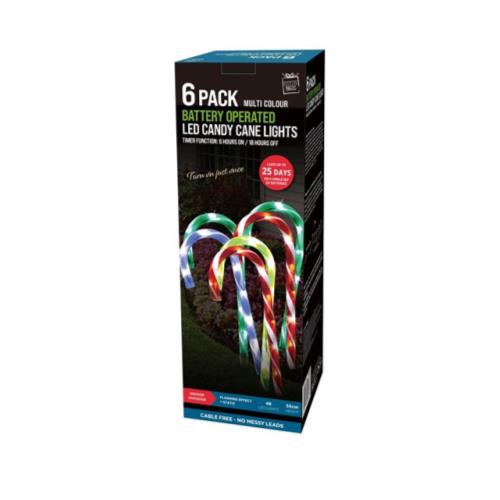 LED TIMER CANDY CANE PATH LIGHTS 6PC MULTI