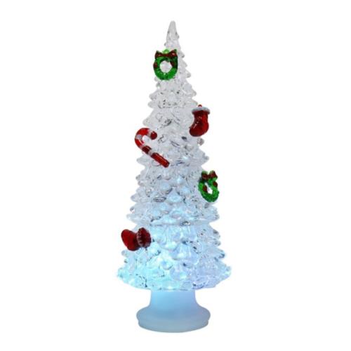 LIGHT UP ACRYLIC TREE 21.5CM WITH DECOR