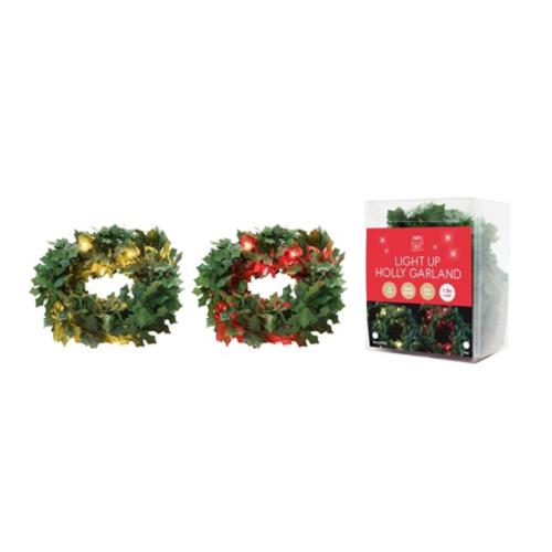 LIGHT UP HOLLY GARLAND 1.8M