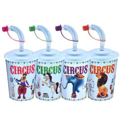 PLASTIC .5L KIDS CUP W/STRAW ASST
