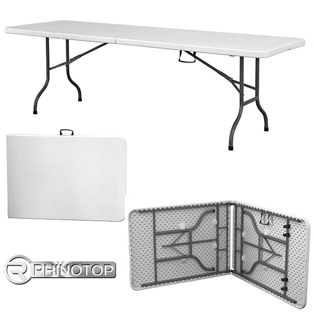 RHINOTOP H/DUTY 8FT FOLDING TABLE HDPE OFF WHITE