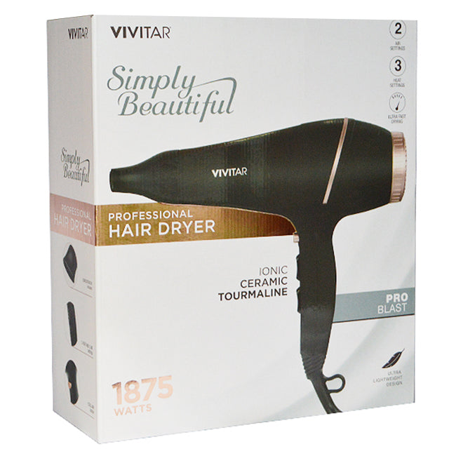 VIVITAR CERAMIC HAIR DRYER ROSE GOLD 1875 WATT