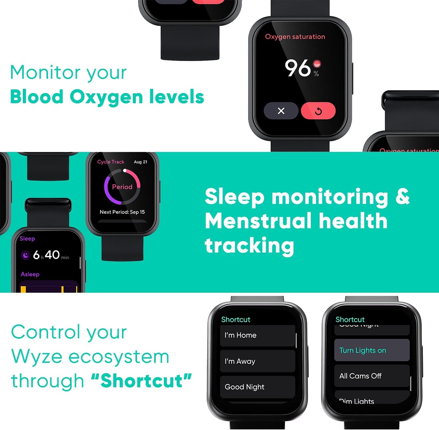 WYZE Smart Watch, 1.75"(47mm)Aluminum Smartwatch for Android Phones and iOS Phones IP68 Waterproof Fitness Tracker with Heart Rate/Blood Oxygen/Sleep/ Menstrual Monitor Digital Watch for Women and Men