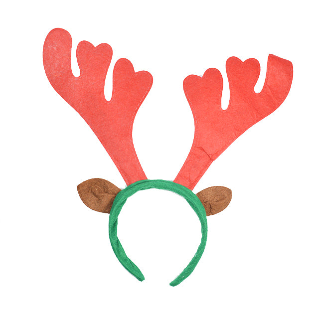 XMAS ANTLERS HEADBAND 34x32CM GREEN/RED