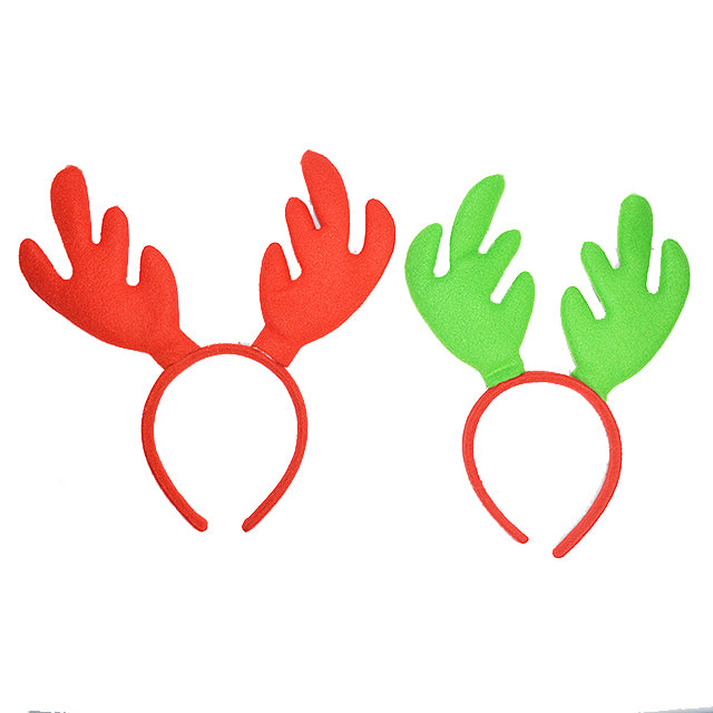 XMAS ANTLERS HEADBAND PLUSH 26x27CM ASST GREEN/RED
