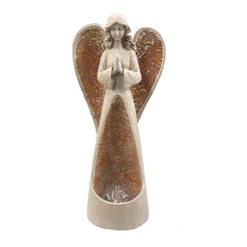 XMAS MOSAIC ANGEL STATUE W/LIGHT ROSE GOLD 5X15.5H
