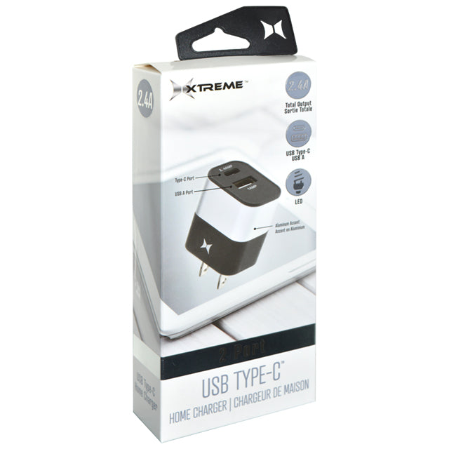 XTREME 2.4AMP WALL CHARGER TYPE C BLACK