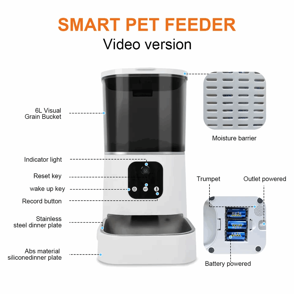 Smart Video Pet Feeder Bowl 6L Capacity