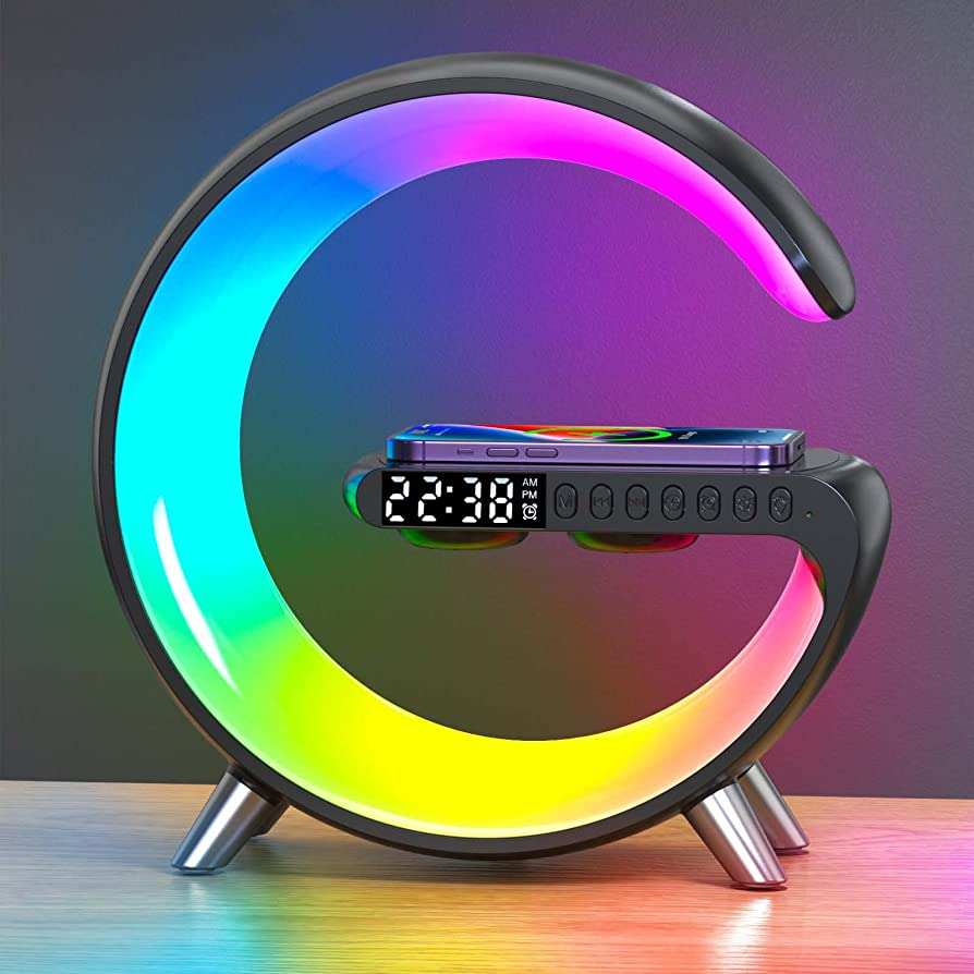 15W Wireless Charger w/ Alarm Clock 5 in 1 Bedside Table Alarm Clock Smart App Controlled