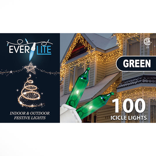 Everlite 100 String Icicle Lights RED CSA