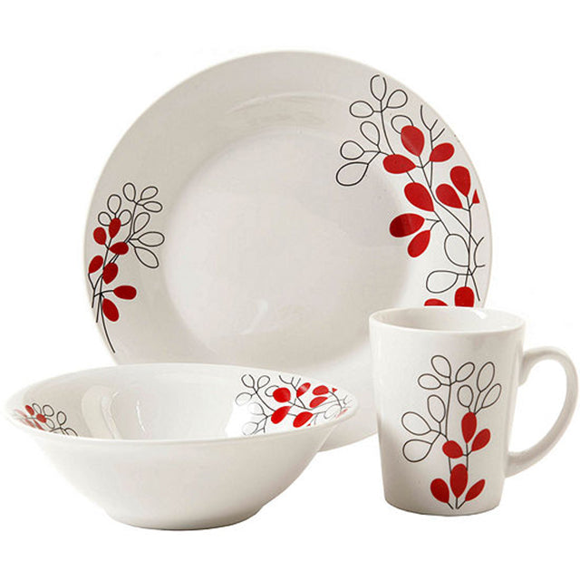 GIBSON SCARLET LEAVES 12PC D/WARE SET, WHITE & RED