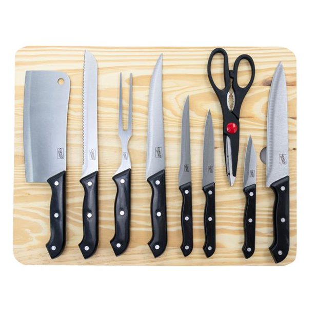 Gibson Home Wildcraft Cutlery Set with Wooden Cutting Board - 10 Piece