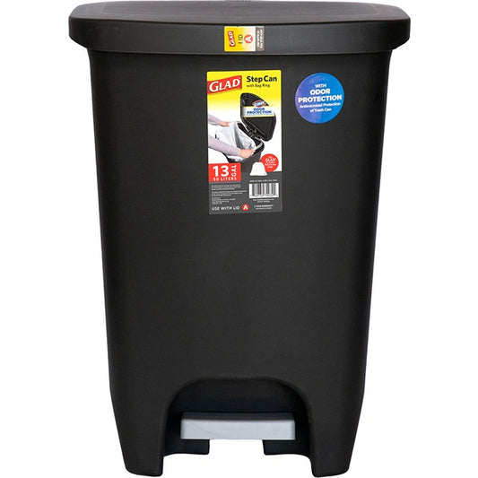 GLAD 20GAL STEP TRASH BIN W/ANTIMICROBIAL LID BLACK