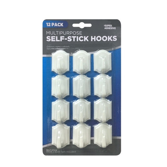 SELF-STICK HOOKS 4CM WHITE 12PACK