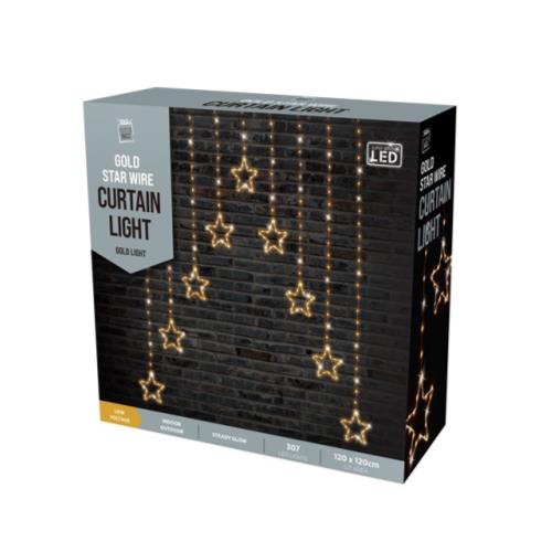 LED WIRE STAR CURTAIN 9PC GOLD