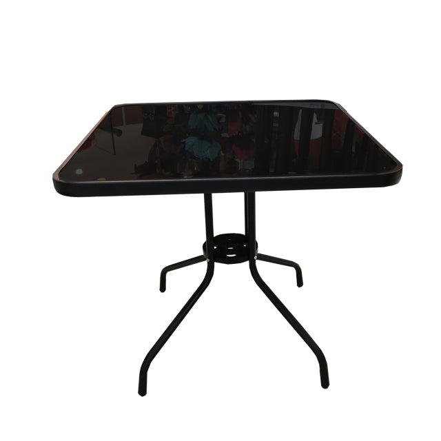 PATIO GLASS TOP TABLE SQUARE BLACK 31.5