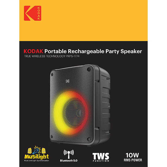 KODAK MINI PARTY SPEAKER W/4" WOOFER, BT, USB & RADIO