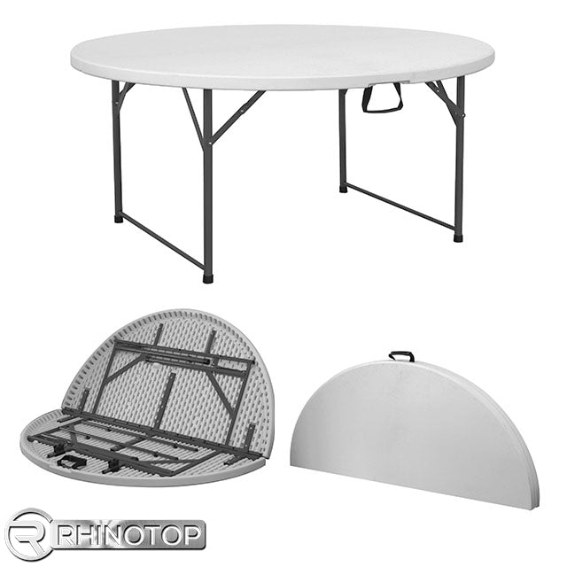 RHINOTOP H/DUTY 5FT ROUND FOLDING TABLE HDPE OFF WHITE