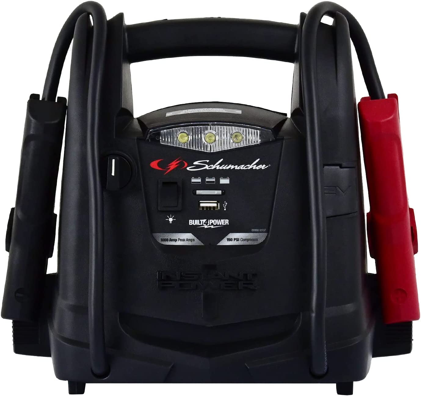 Schumacher SJ1330 Rechargeable AGM Jump Starter for Gas, Diesel Vehicles - 1000 Amps with Air Compressor and 12V DC, USB Power Station