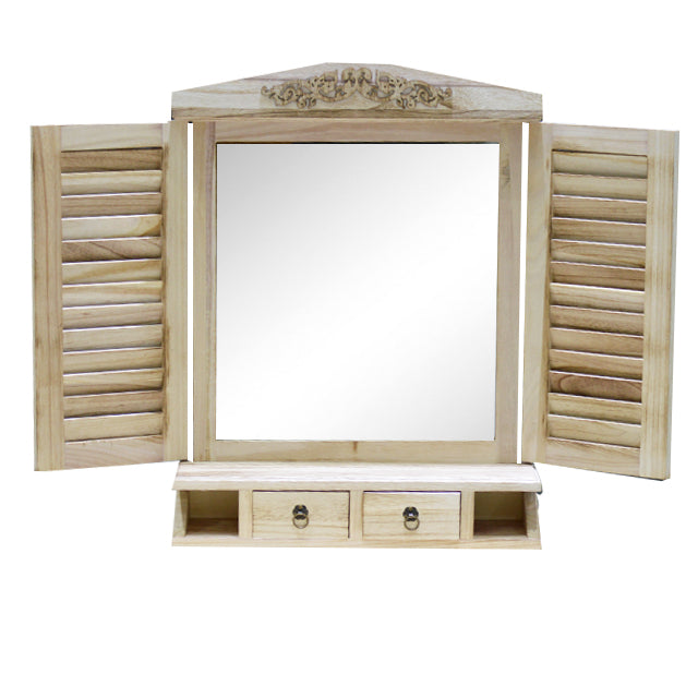 WOODEN WINDOWPANE WITH MIRROR & 2 DRAWERS