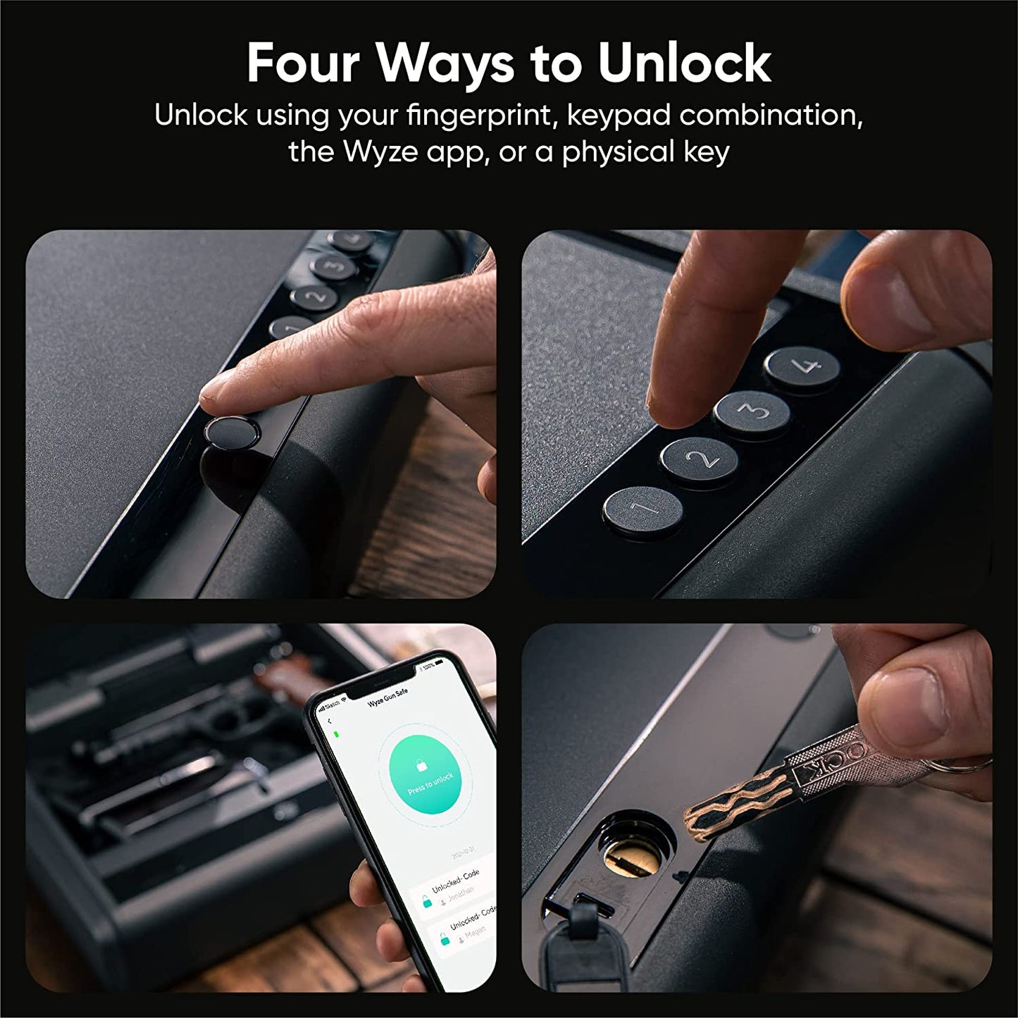 WYZE Gun Safe with Instant Fingerprint, Backlit Keypad, App Unlock, Physical Key. Smart Features with Simple Secure App, Track Usage , Interior LED,12-months Monitor Battery Life, 195 Cubic , Black