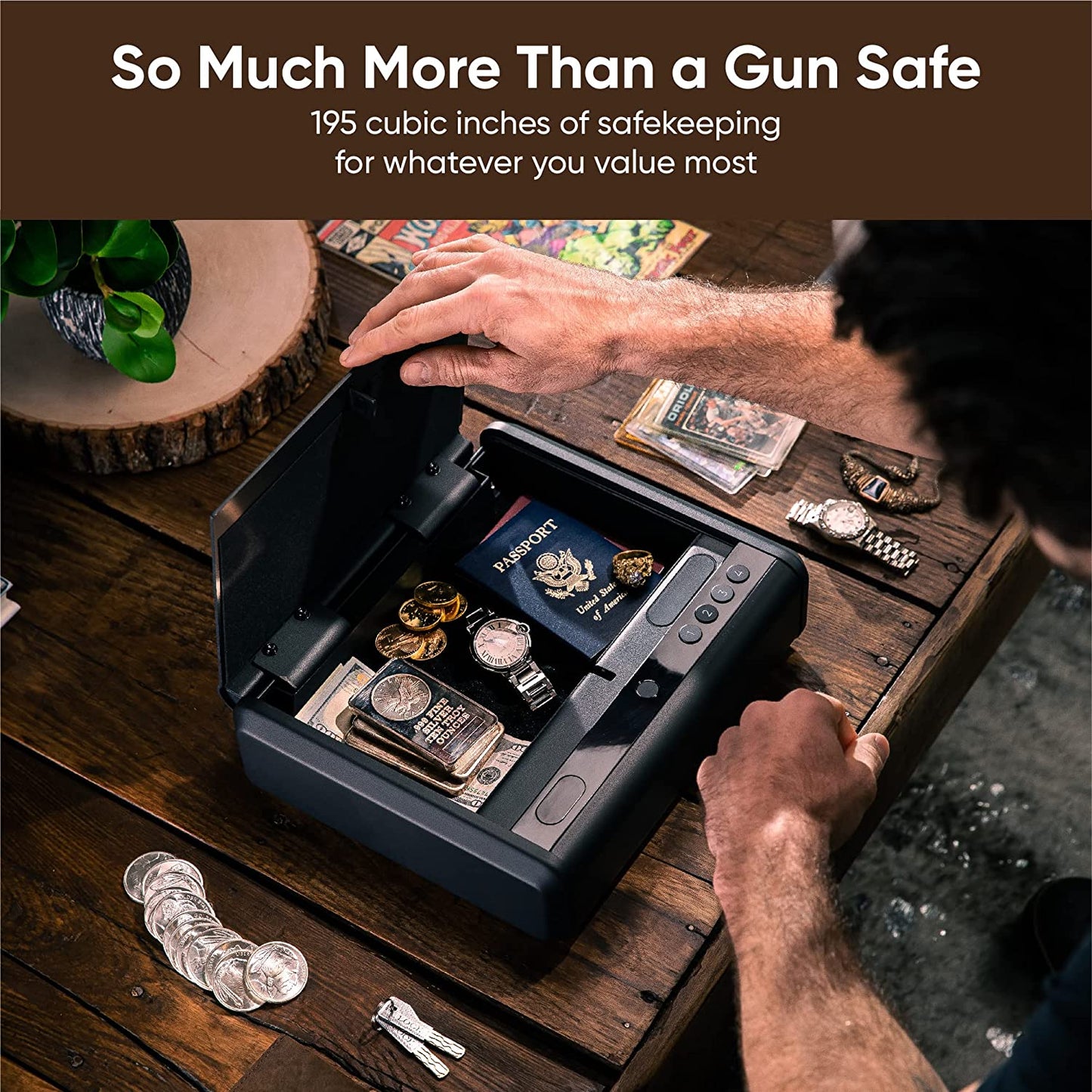 WYZE Gun Safe with Instant Fingerprint, Backlit Keypad, App Unlock, Physical Key. Smart Features with Simple Secure App, Track Usage , Interior LED,12-months Monitor Battery Life, 195 Cubic , Black