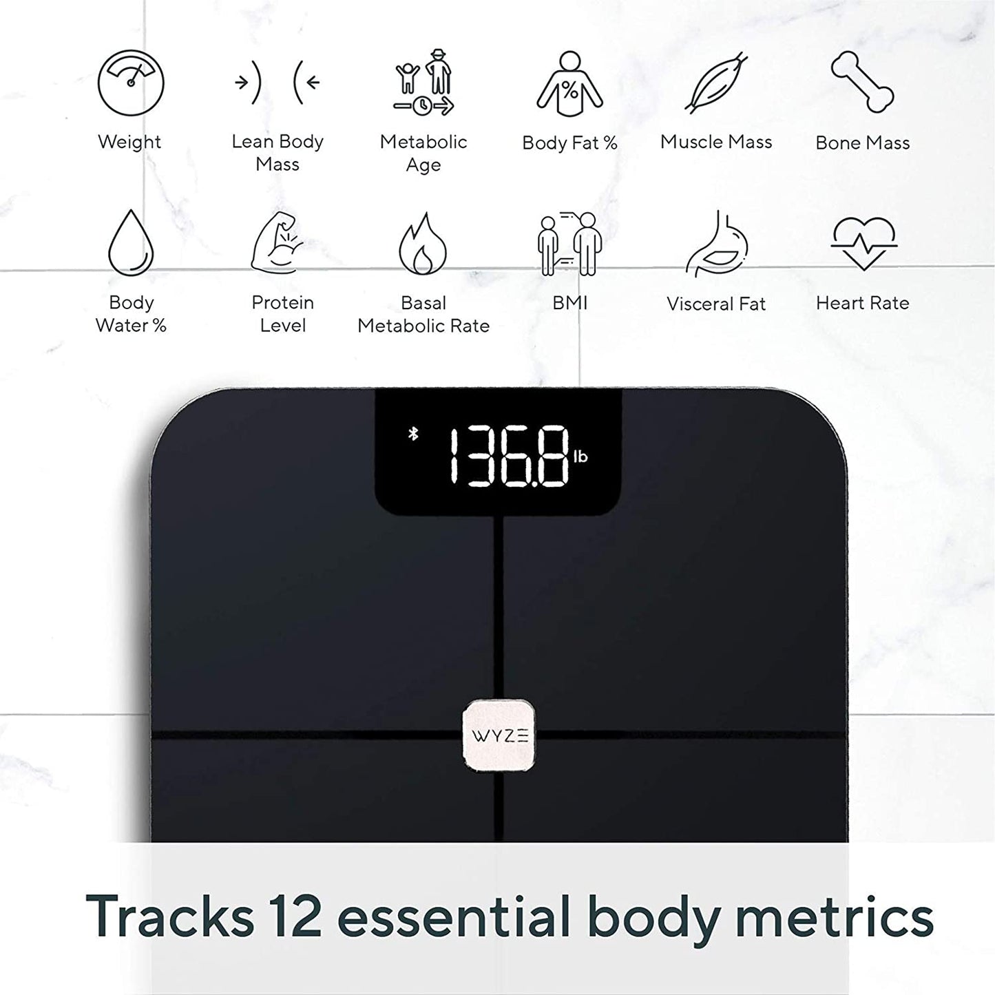 WYZE Smart Scale for Body Weight, Wireless Digital Bathroom Scale for BMI, Body Fat Percentage, Heart Rate Monitor, Body Composition Analyzer, App, Bluetooth, 400 lb Black