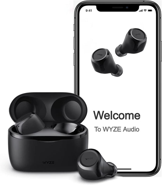 WYZE Wireless Earbuds 5.0 Bluetooth Headphones with IPX5 Sweat Resistance, 30 dB Noise Reduction,4 Voice-Isolating Mics, Alexa Built-in True Wireless Earbuds,Charging Case, Workout,Sports