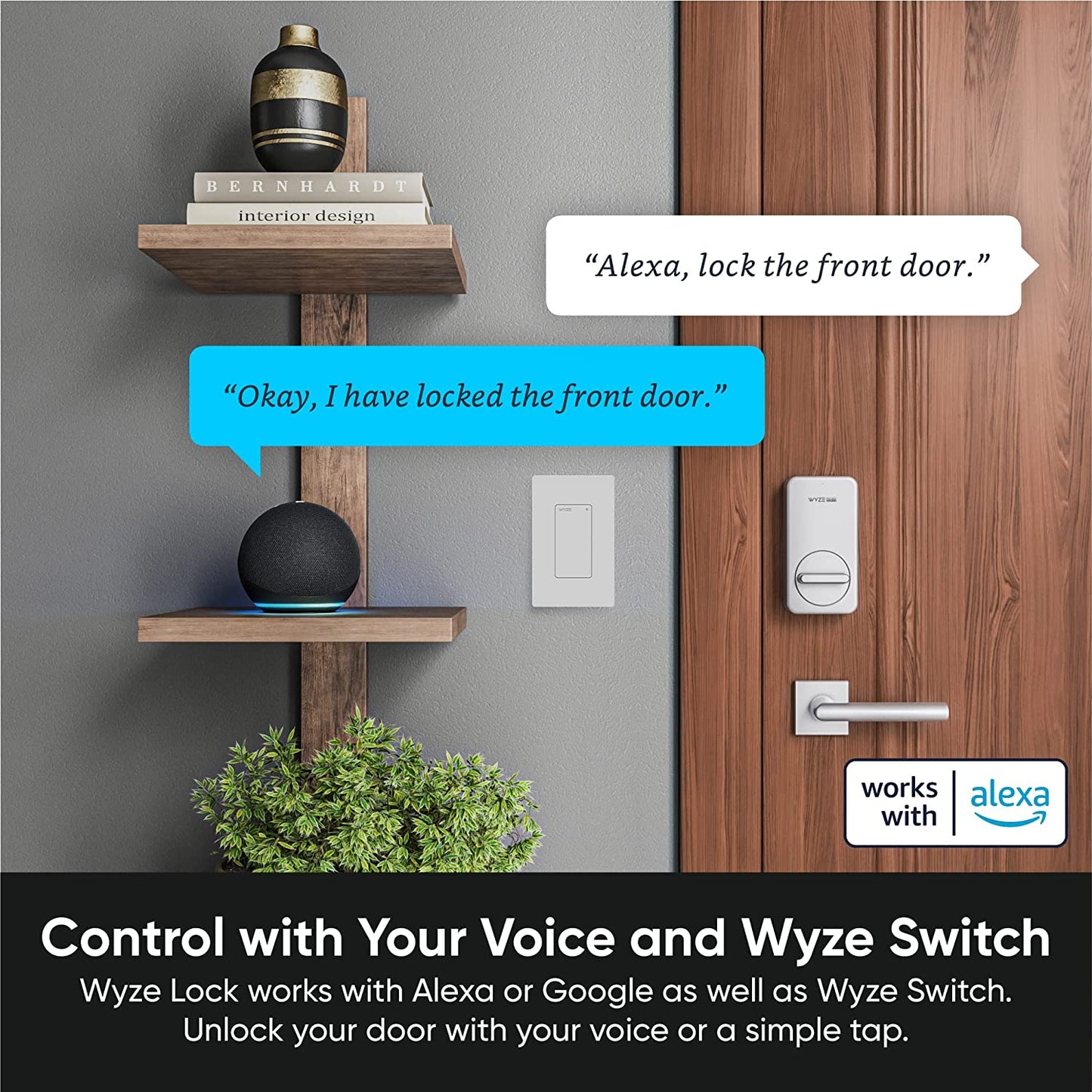 Wyze Lock WiFi & Bluetooth Enabled Smart Door Lock, Wireless & Keyless Entry, works with Amazon Alexa & Google Assistant, Fits on Most Deadbolts, Includes Wyze Gateway - A Certified for Humans Device